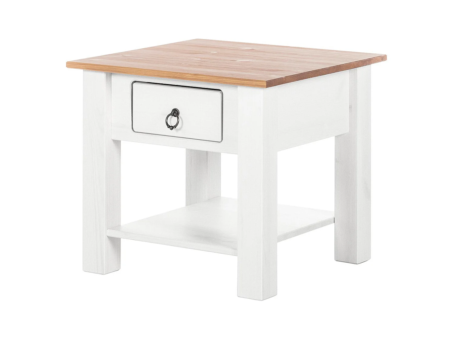 Ines | Table basse avec 1 tiroir en pin blanc et miel