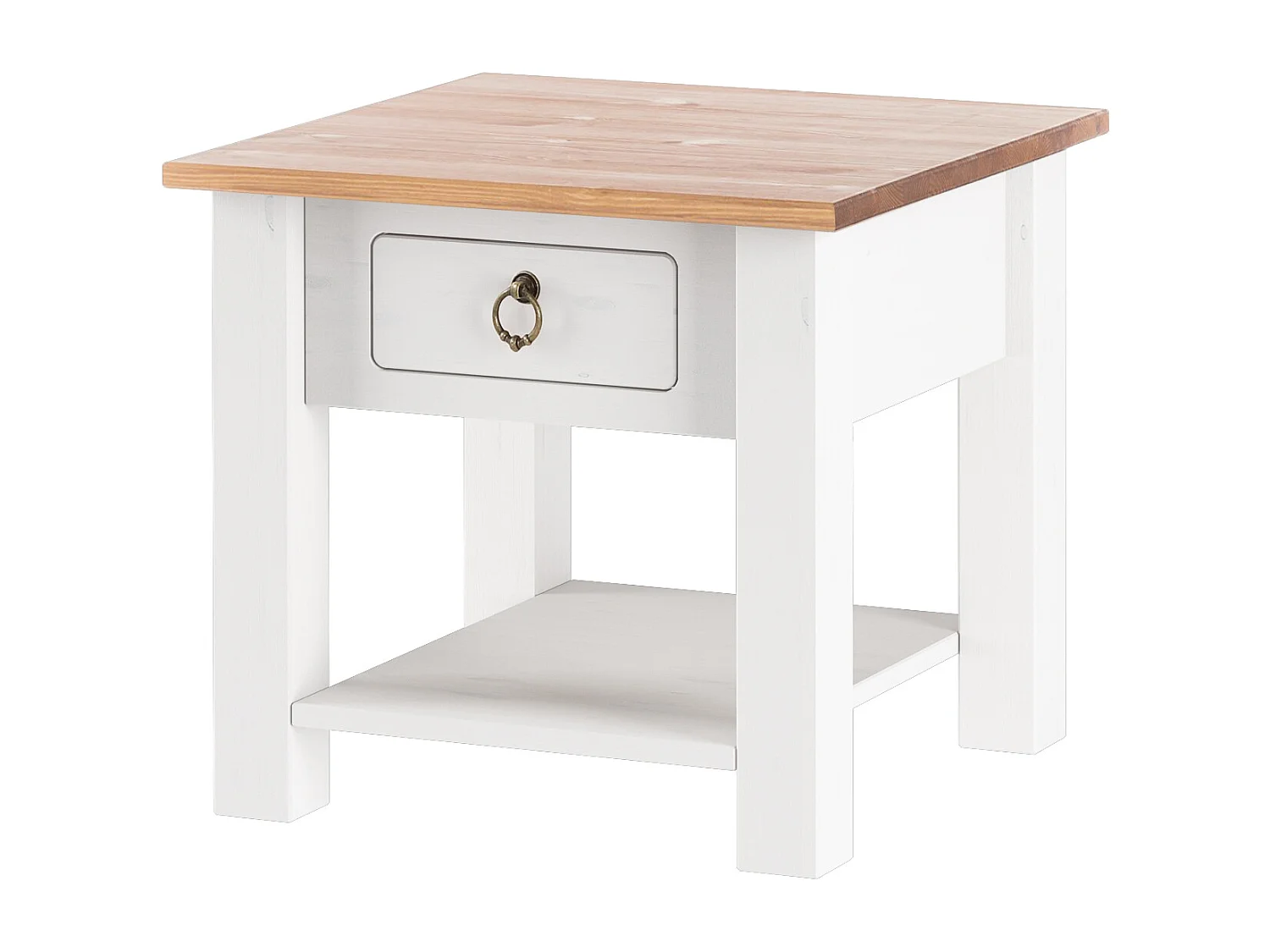 Ines | Table basse avec 1 tiroir en pin blanc et miel