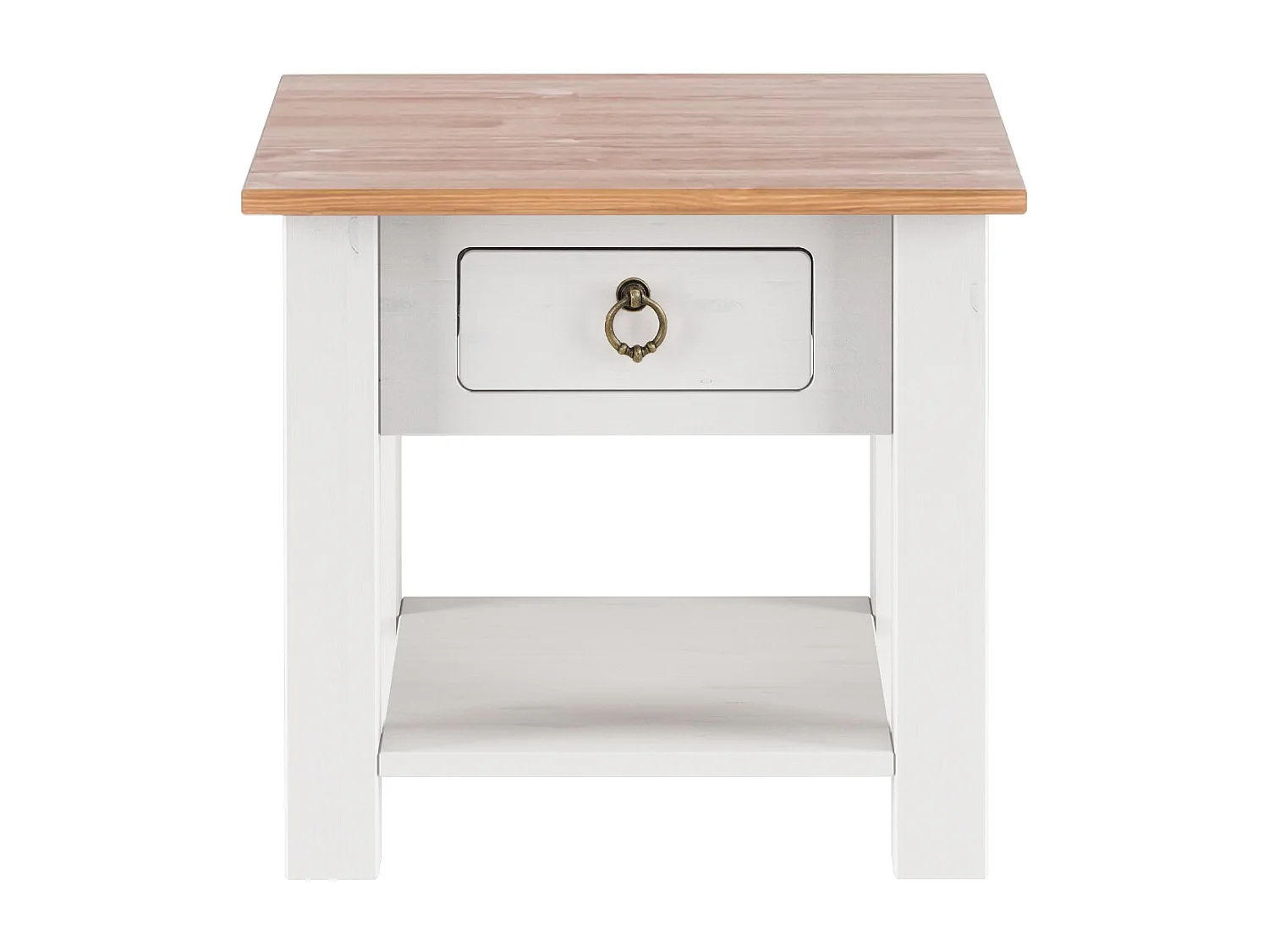 Ines | Table basse avec 1 tiroir en pin blanc et miel