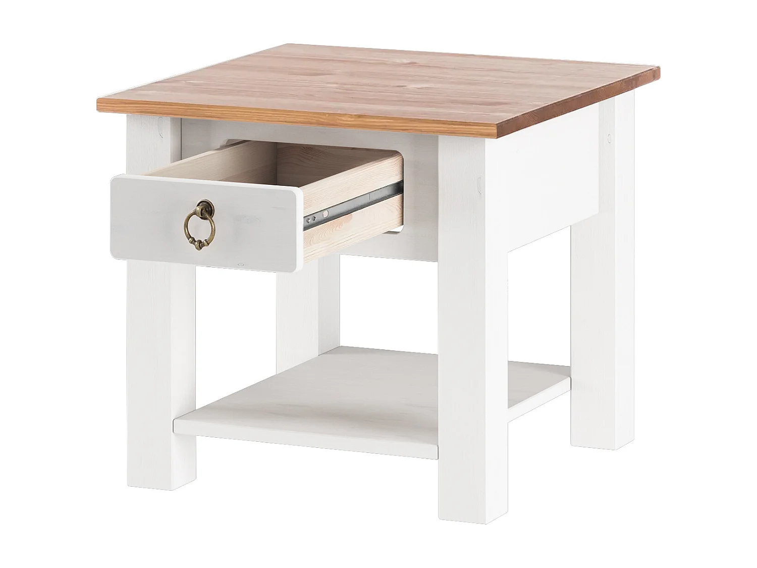 Ines | Table basse avec 1 tiroir en pin blanc et miel