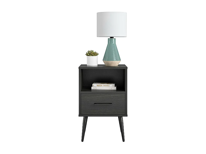 Mesa auxiliar 1 cajón en MDF roble negro