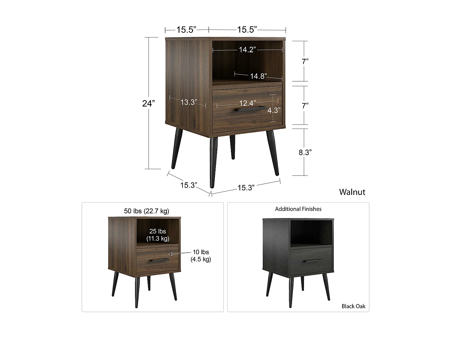 Bijzettafel 1 lade in MDF zwart eiken