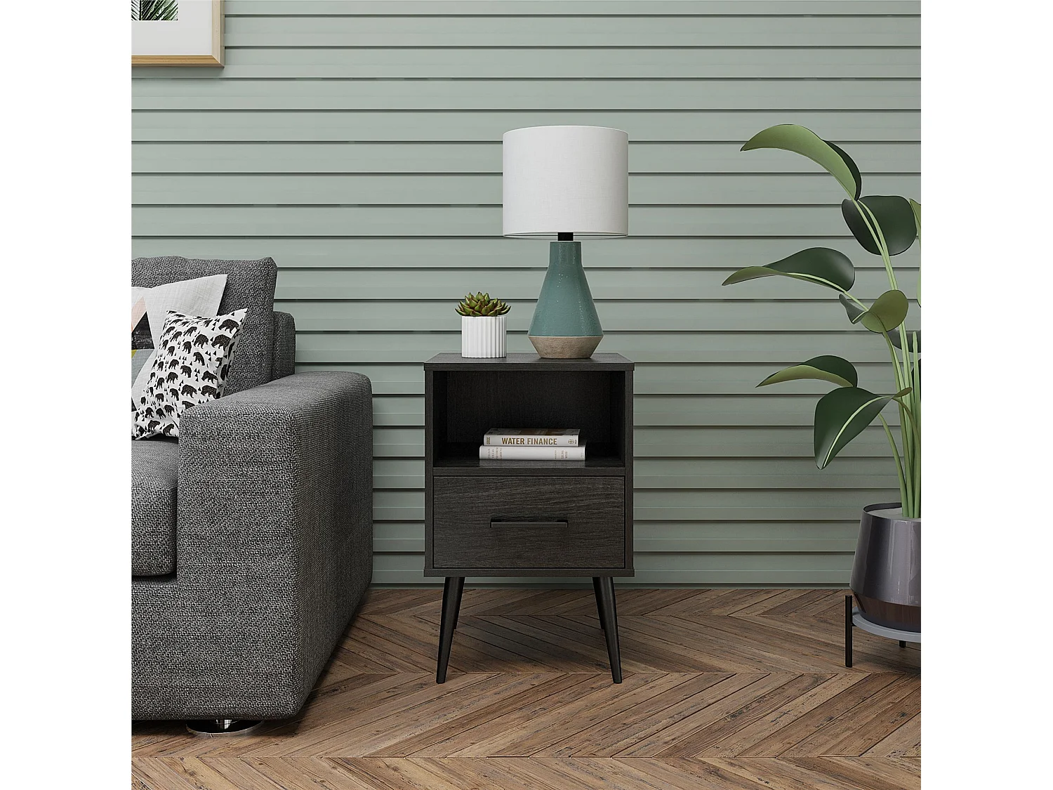 Bijzettafel 1 lade in MDF zwart eiken