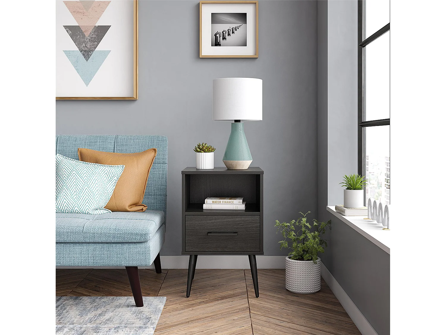 Bijzettafel 1 lade in MDF zwart eiken