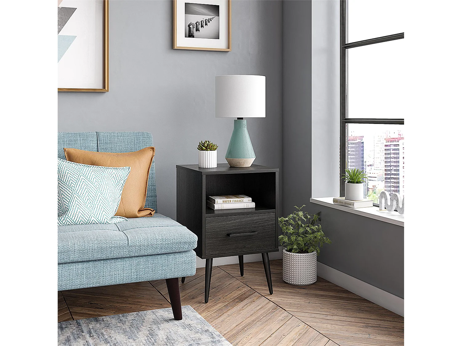 Bijzettafel 1 lade in MDF zwart eiken