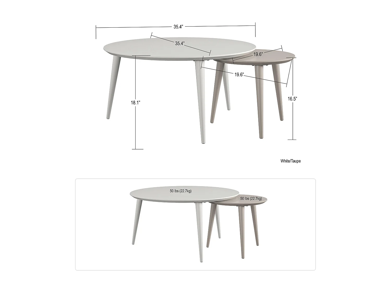 Tavolini impilabili in MDF tortora e bianco
