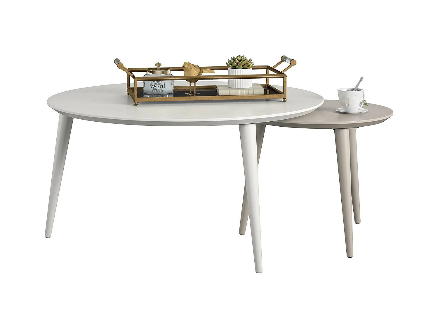 Carnegie | Tables gigognes en MDF taupe et blanc