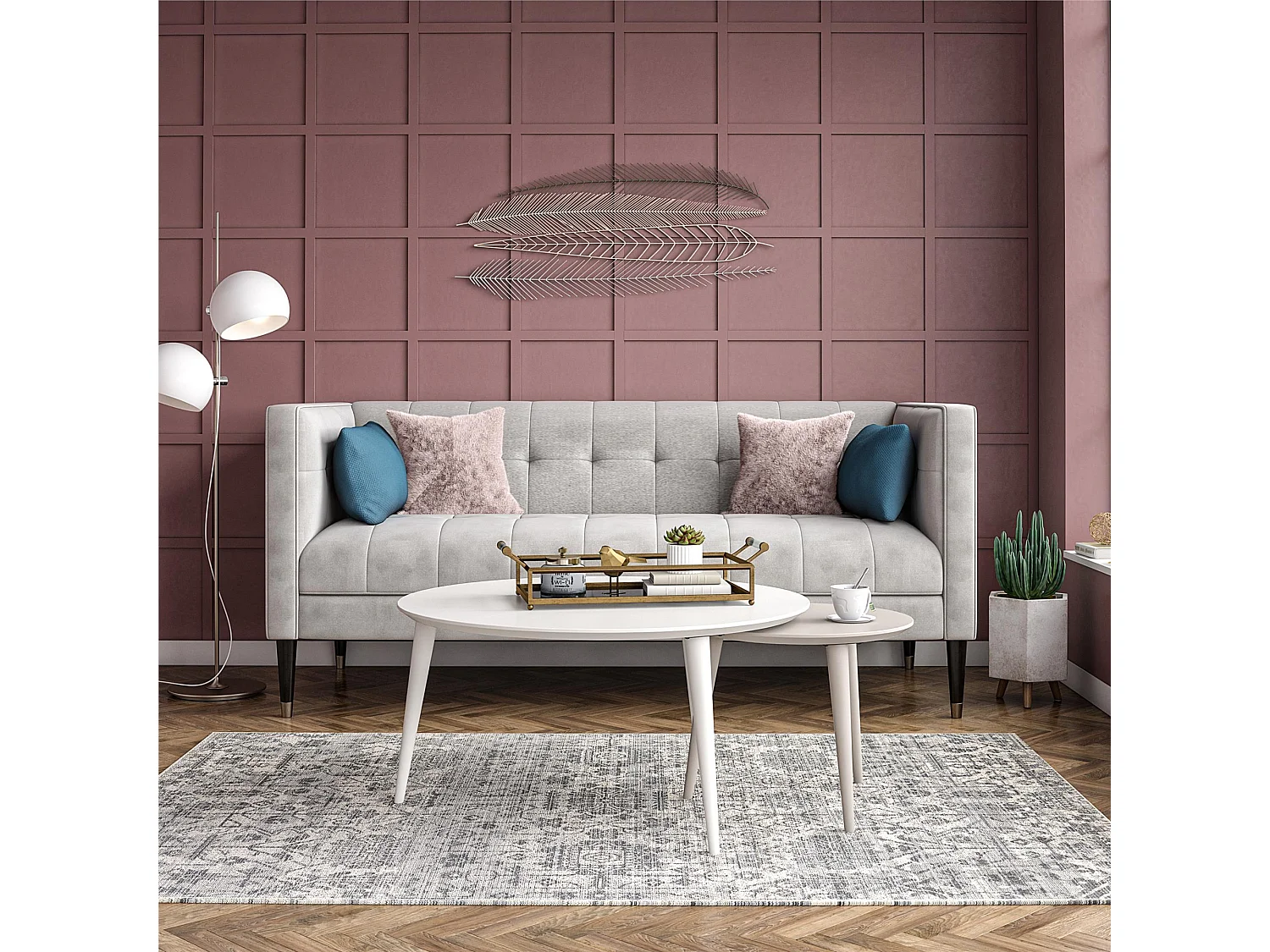 Bijzettafels in MDF taupe en wit