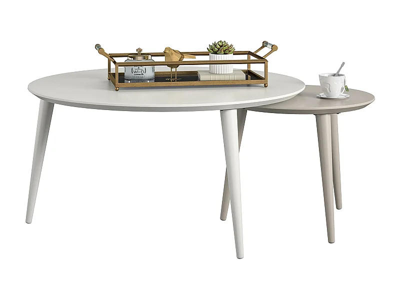 Satztische aus MDF in Taupe und Weiß