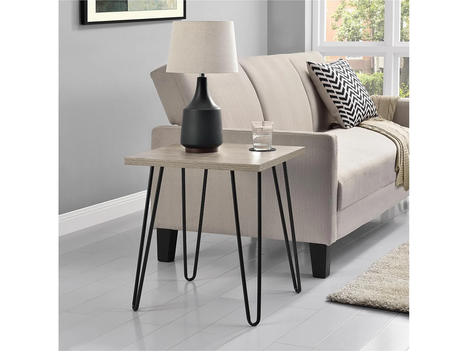 Mesa auxiliar cuadrada en tablero de partículas laminado roble