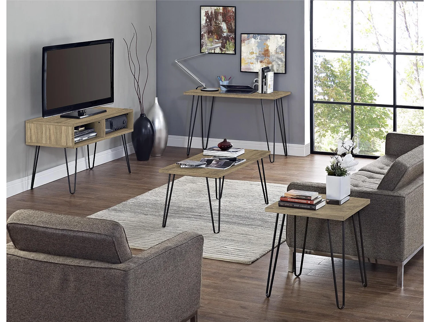 Mesa auxiliar cuadrada en tablero de partículas laminado roble