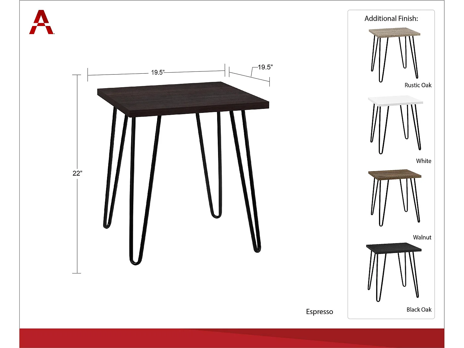 Mesa auxiliar cuadrada en tablero de partículas laminado roble