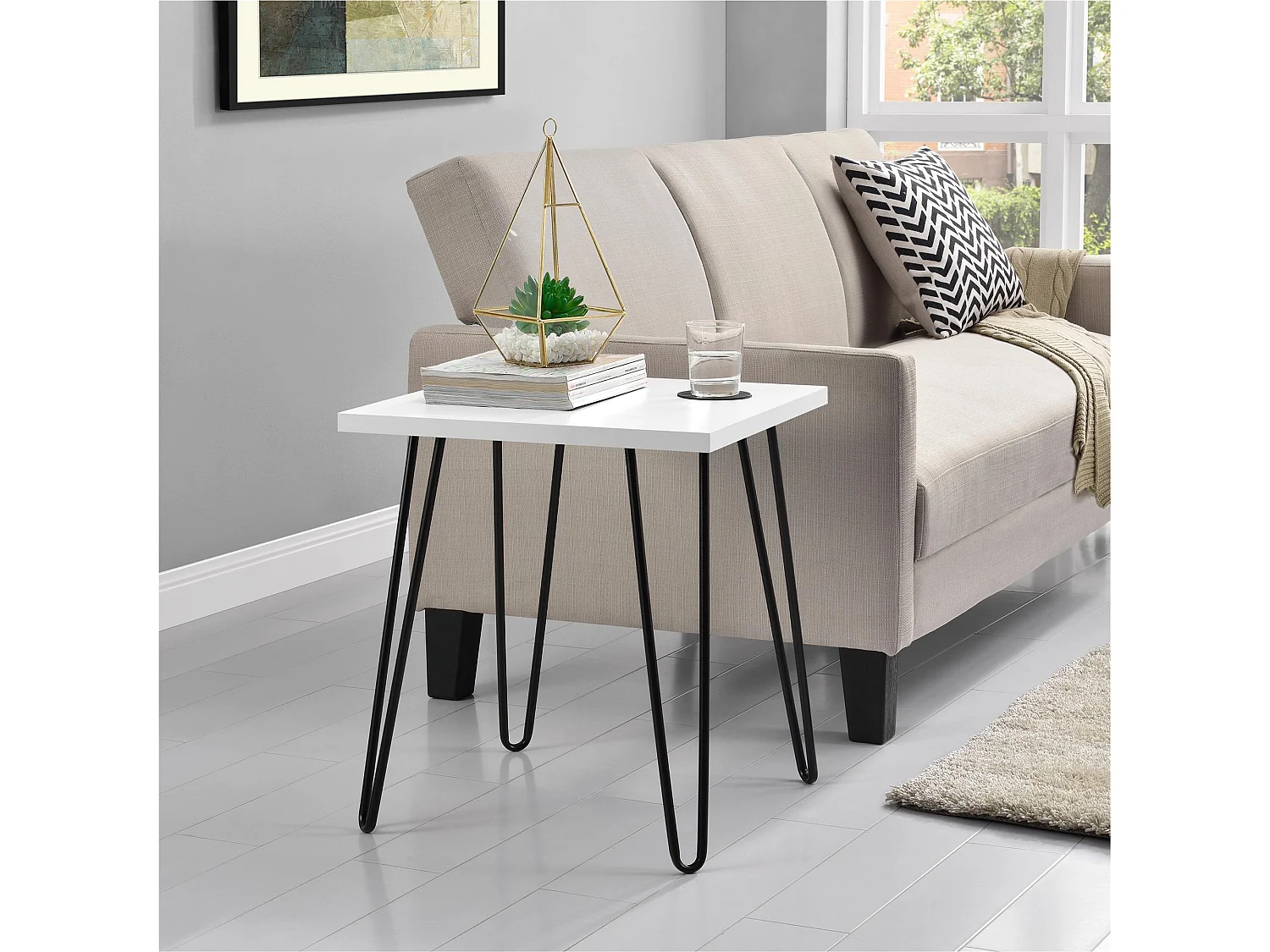 Owen | Table d'appoint en panneaux de particules mélaminés blanc