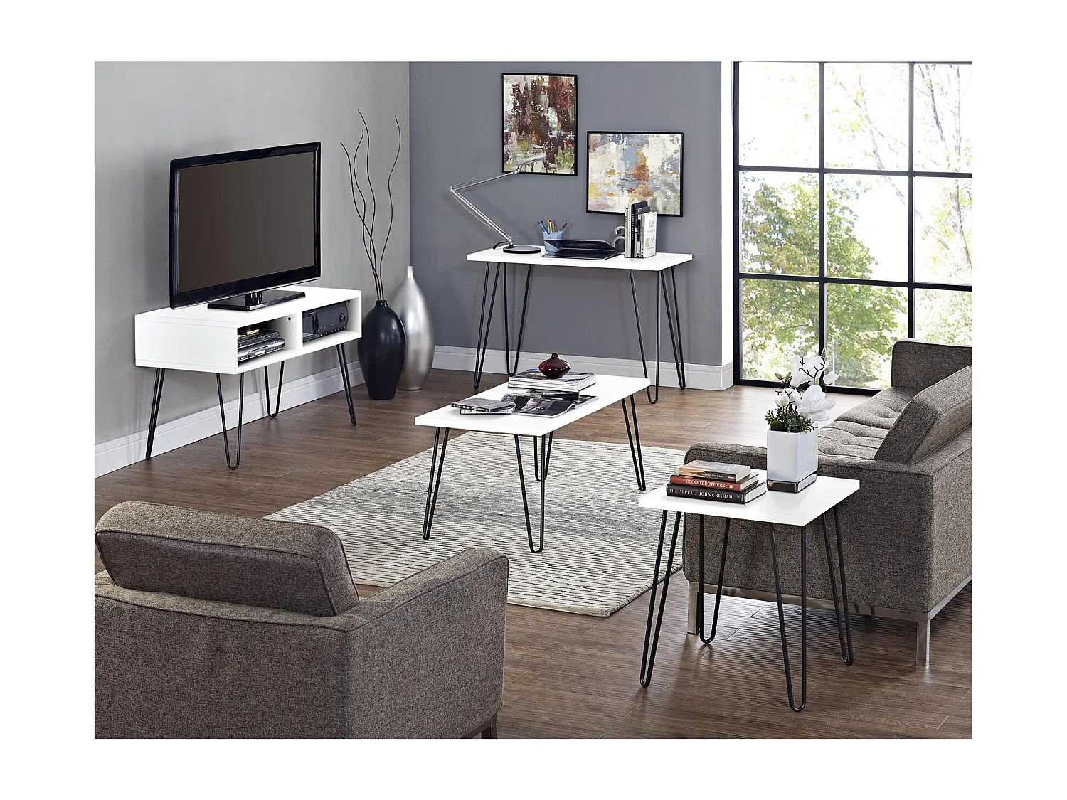 Owen | Table d'appoint en panneaux de particules mélaminés blanc