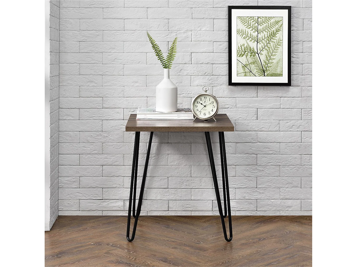 Mesa auxiliar cuadrada en tablero de partículas laminado nogal