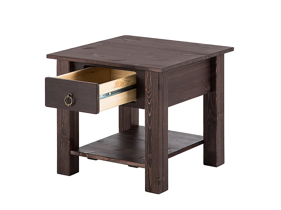 Ines | Table basse avec 1 tiroir en pin marron foncé