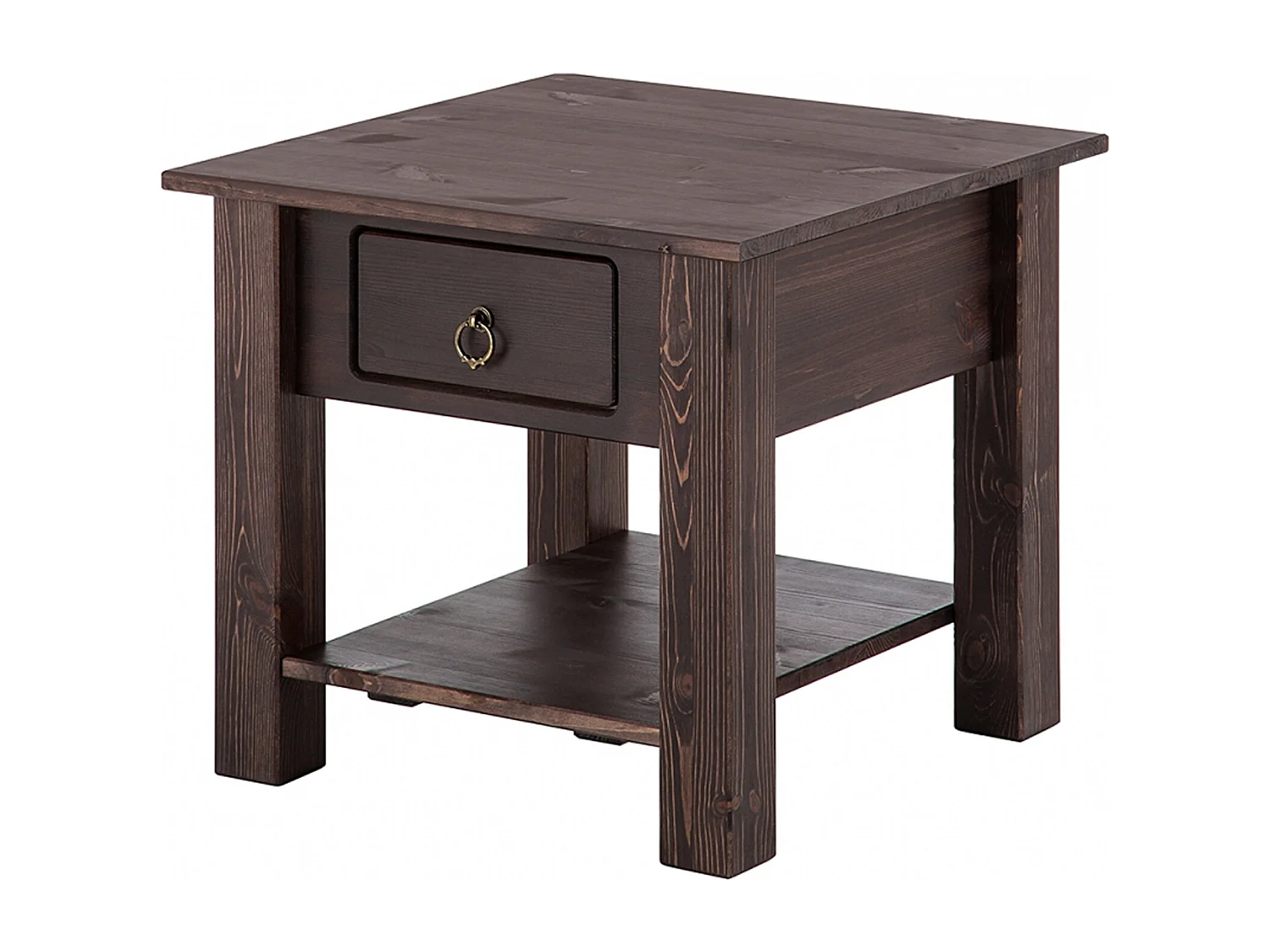 Ines | Table basse avec 1 tiroir en pin marron foncé