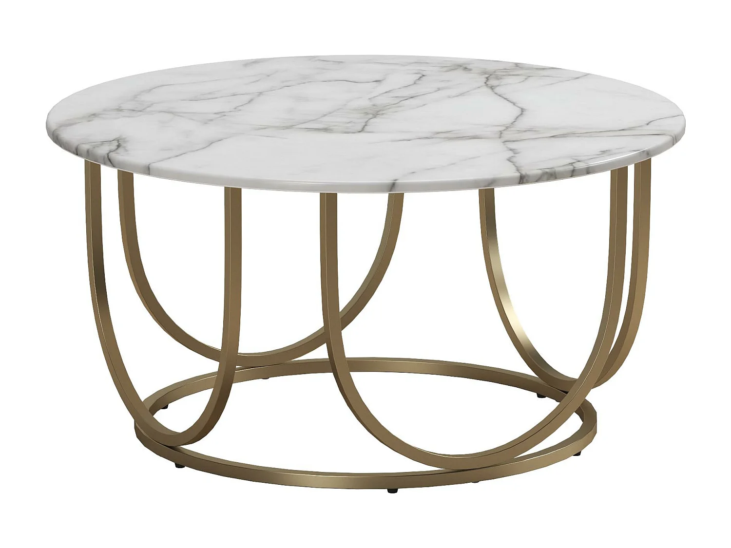 Gwyneth | Table basse en MDF marbre blanc et structure en métal laiton