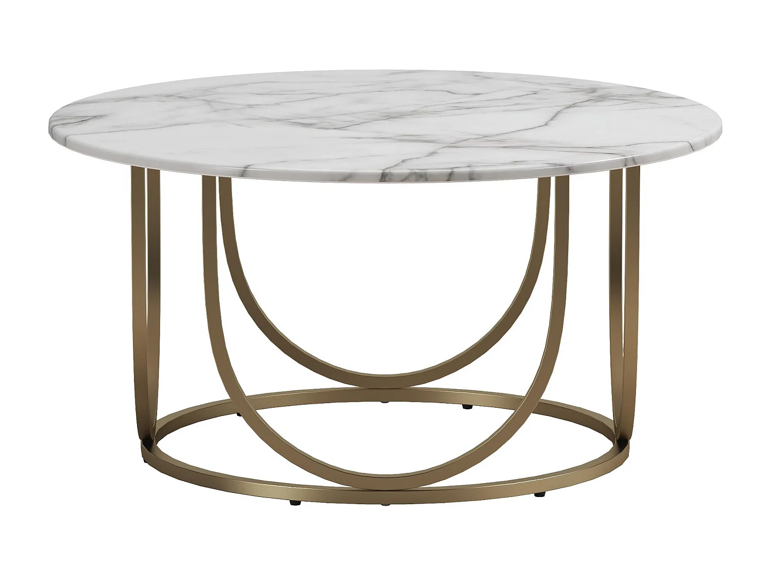 Gwyneth | Table basse en MDF marbre blanc et structure en métal laiton