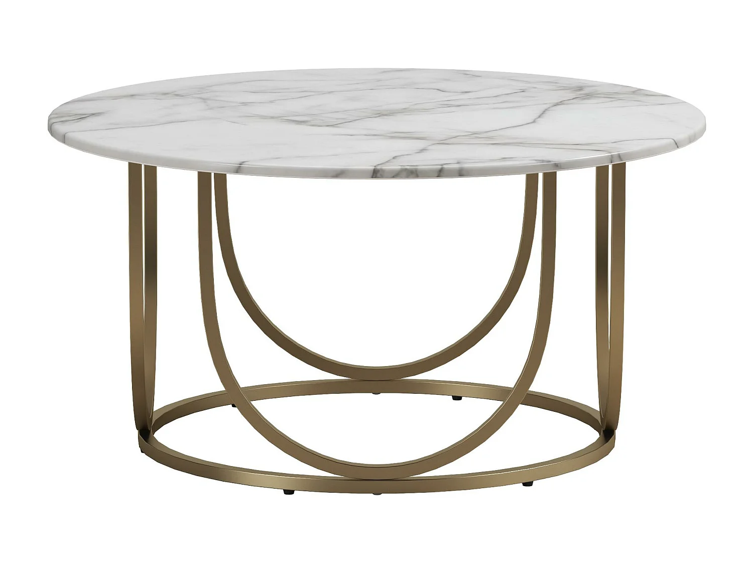 Gwyneth | Table basse en MDF marbre blanc et structure en métal laiton