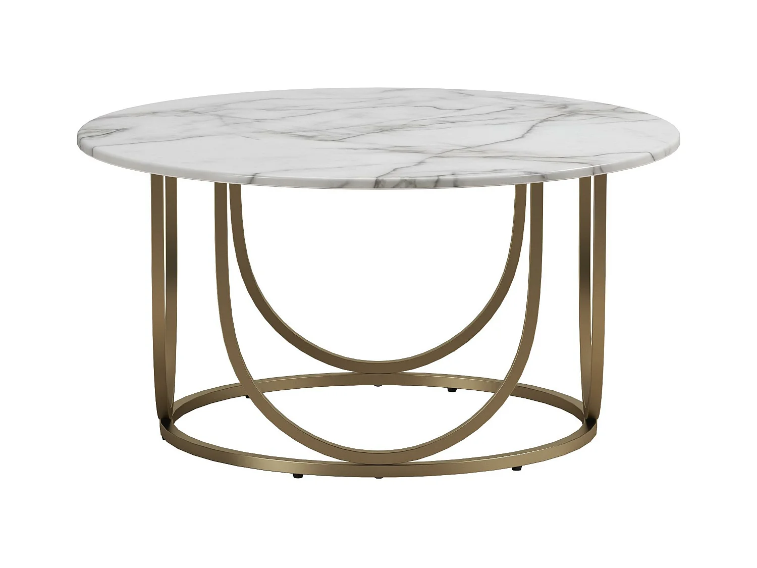 Tavolino in MDF bianco marmo e struttura in metallo ottone