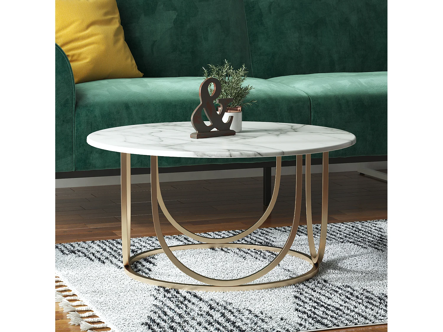 Salontafel in MDF wit marmer en frame in metaal messing