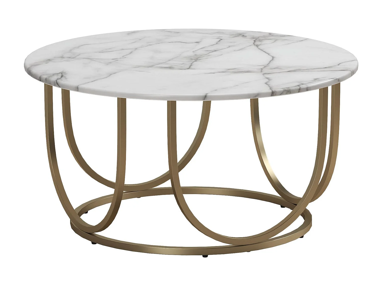 Salontafel in MDF wit marmer en frame in metaal messing