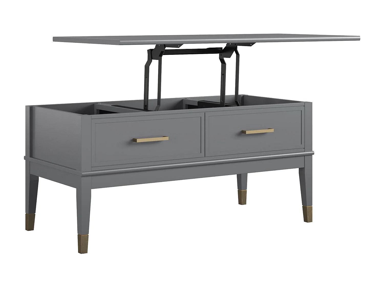 Salontafel met hefblad en 2 lades in grijze PVC gelamineerde spaanplaat