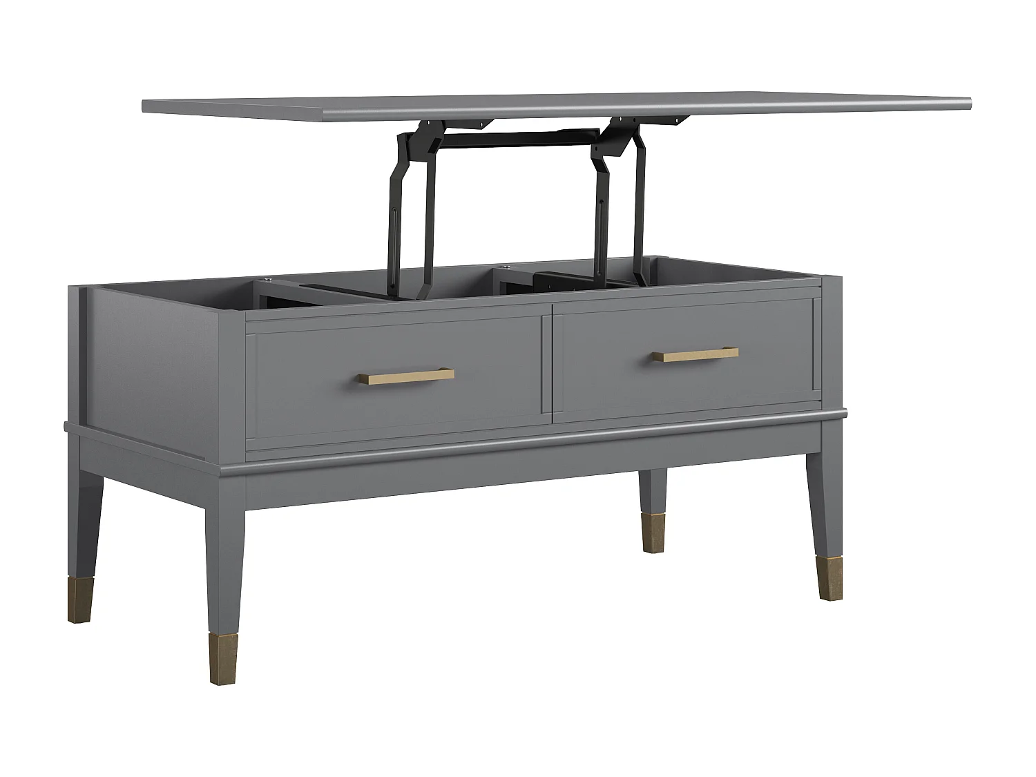 Salontafel met hefblad en 2 lades in grijze PVC gelamineerde spaanplaat