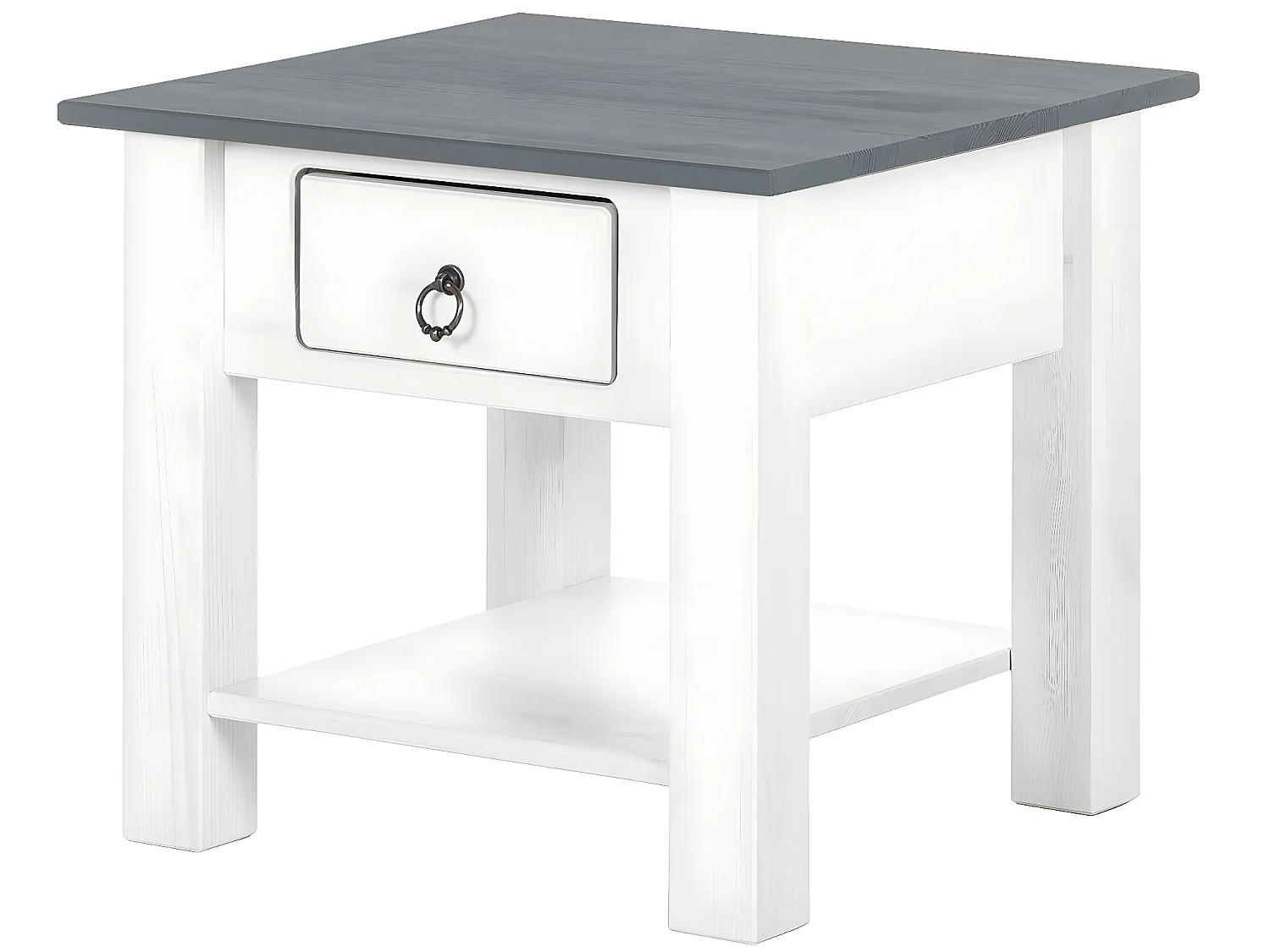 Ines | Table basse avec 1 tiroir en pin blanc et gris
