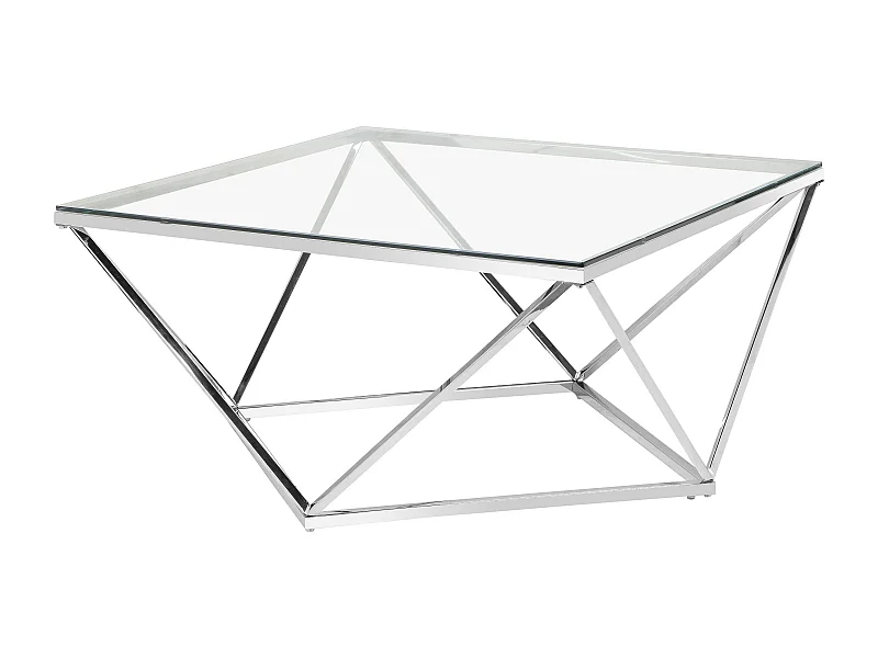 Tavolo d'accento in vetro trasparente con struttura in metallo cromato