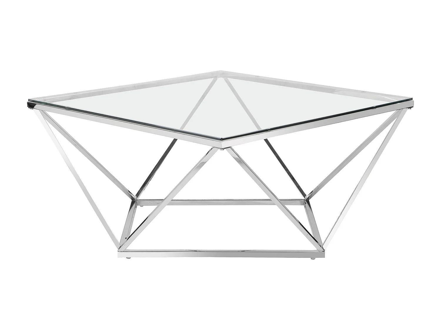 Tavolo d'accento in vetro trasparente con struttura in metallo cromato