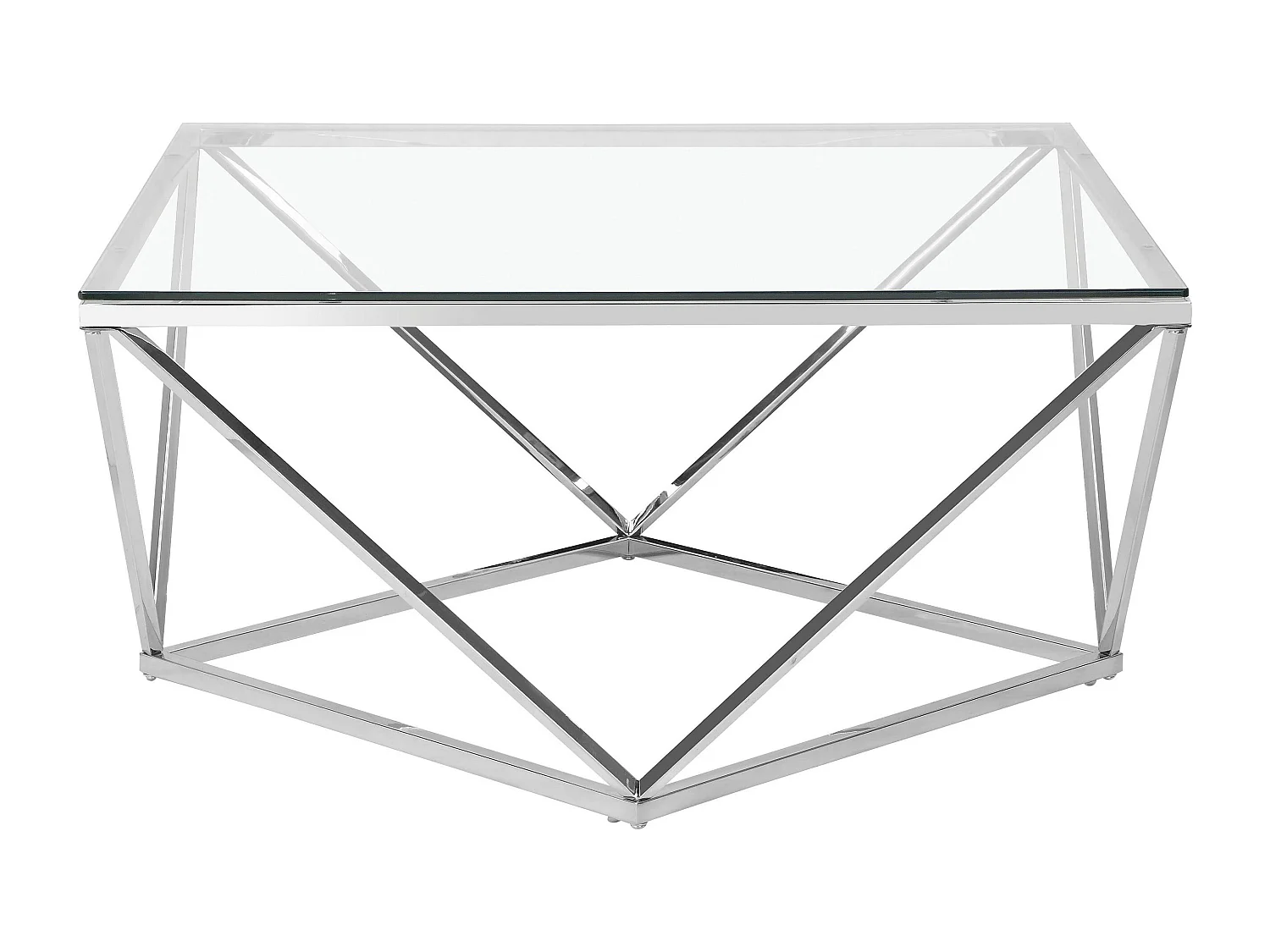 Tavolo d'accento in vetro trasparente con struttura in metallo cromato