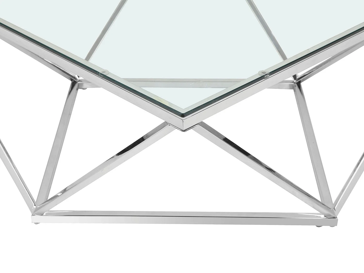 Tavolo d'accento in vetro trasparente con struttura in metallo cromato