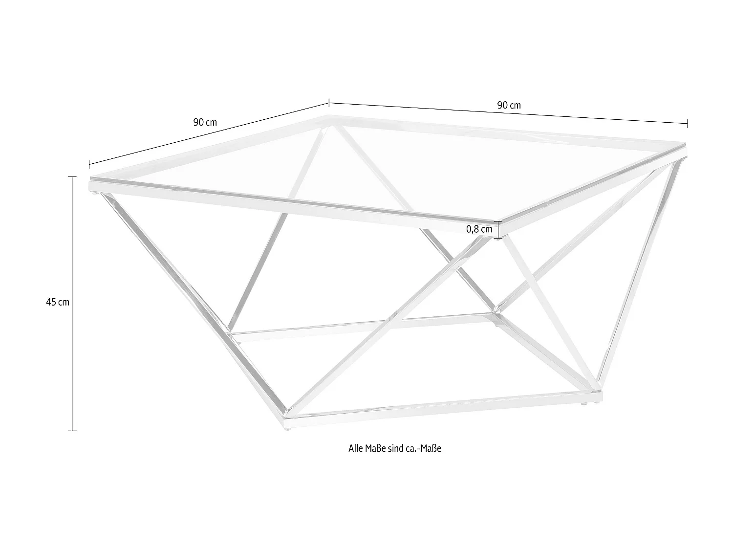 Tavolo d'accento in vetro trasparente con struttura in metallo cromato