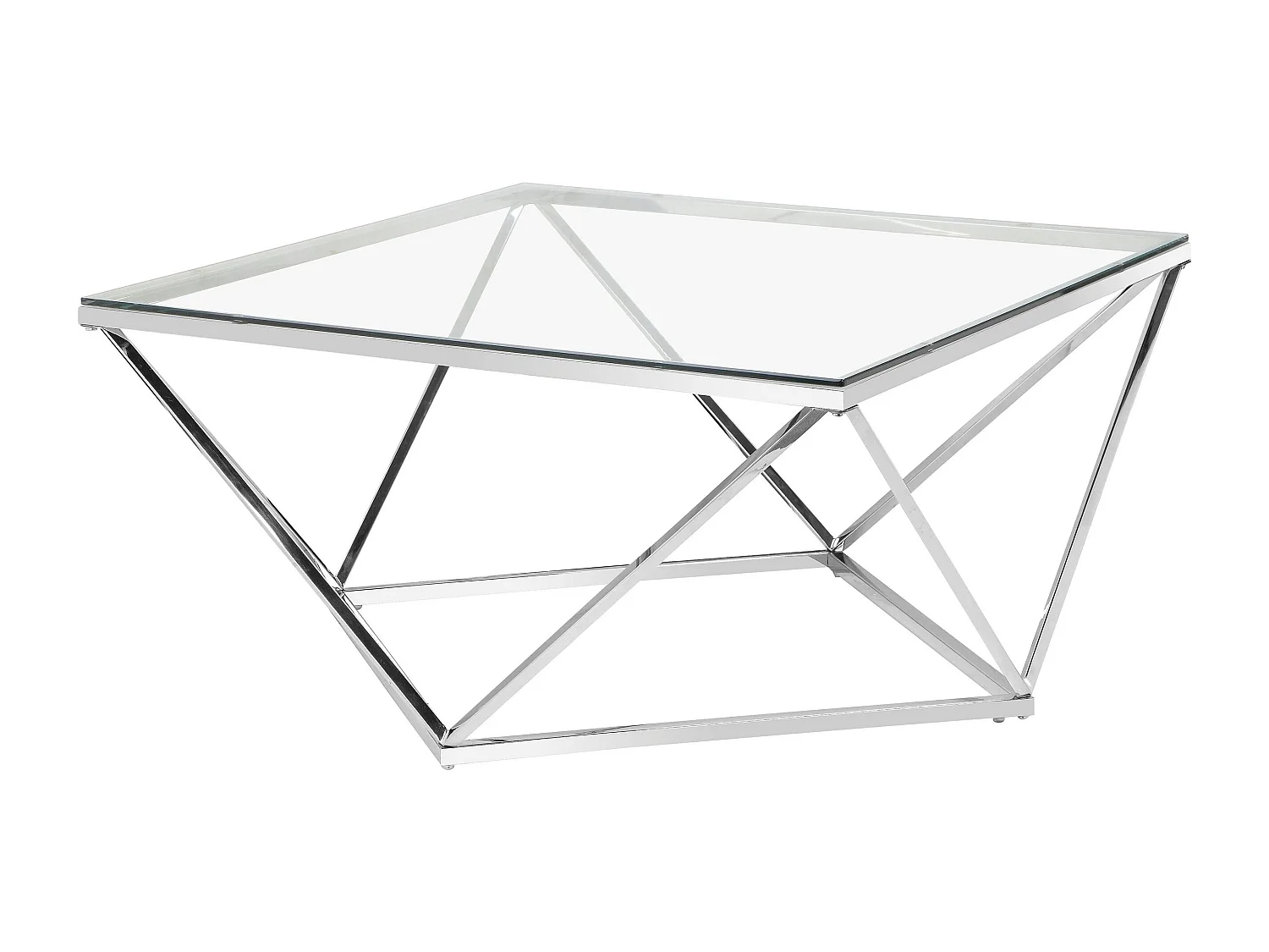 Tavolo d'accento in vetro trasparente con struttura in metallo cromato