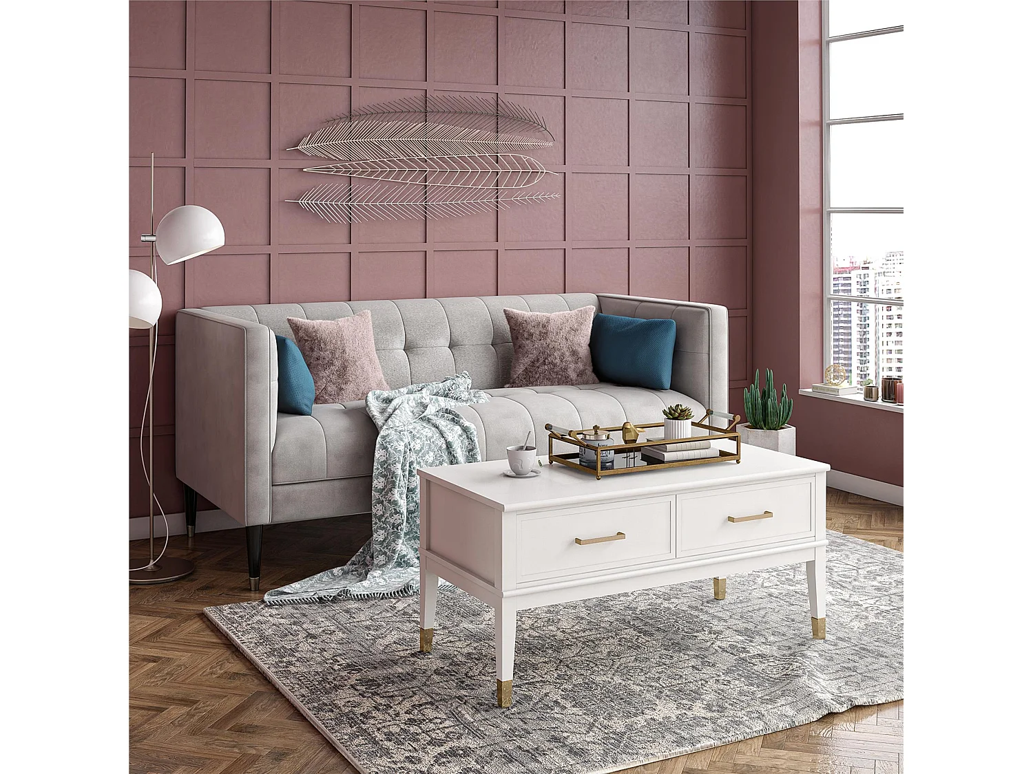 Westerleigh | Table basse avec plateau relevable et 2 tiroirs en panneaux de partic.