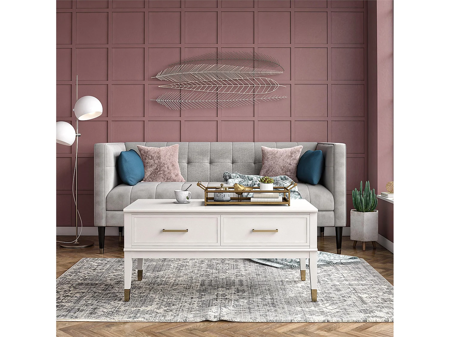 Westerleigh | Table basse avec plateau relevable et 2 tiroirs en panneaux de partic.