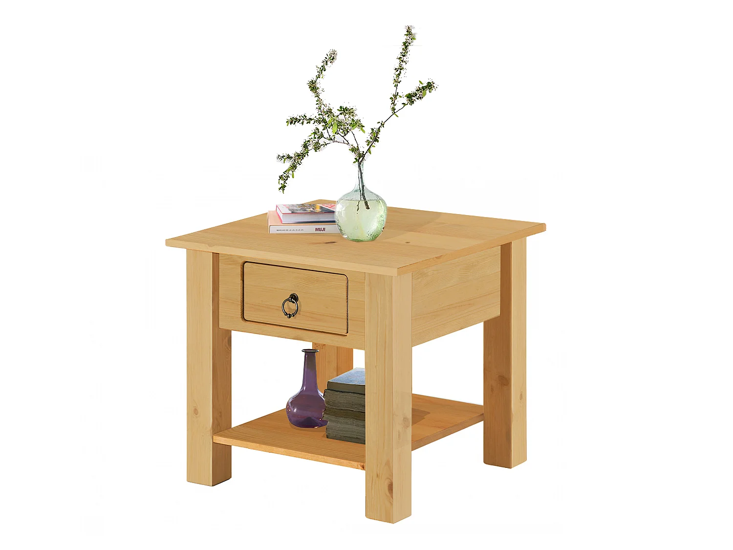 Ines | Table basse avec 1 tiroir en pin nature
