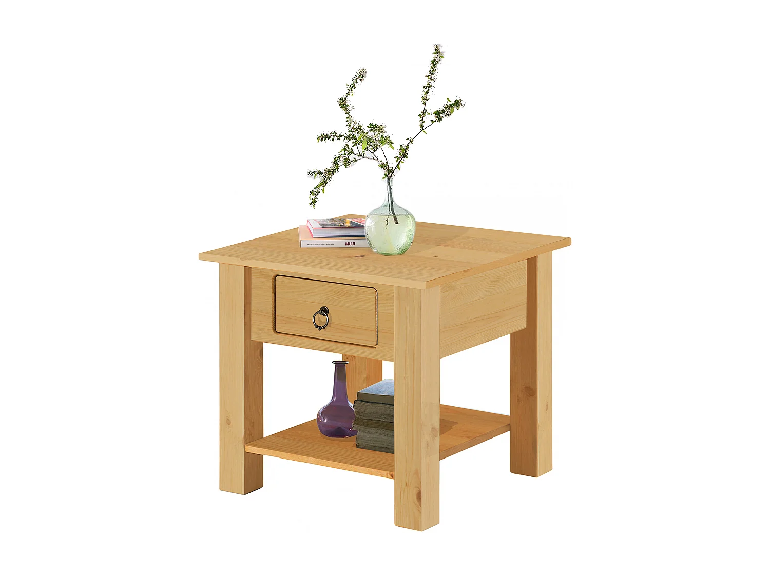 Ines | Table basse avec 1 tiroir en pin nature