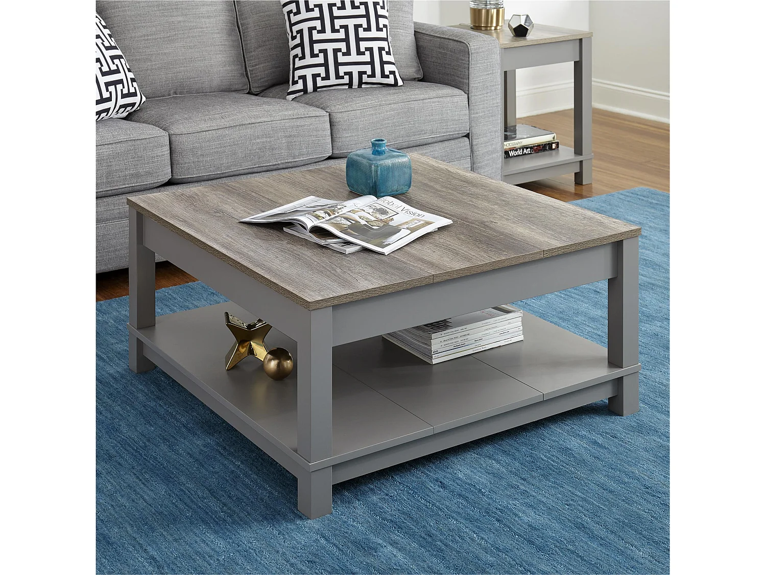 Carver | Table basse avec 1 étagère en MDF gris