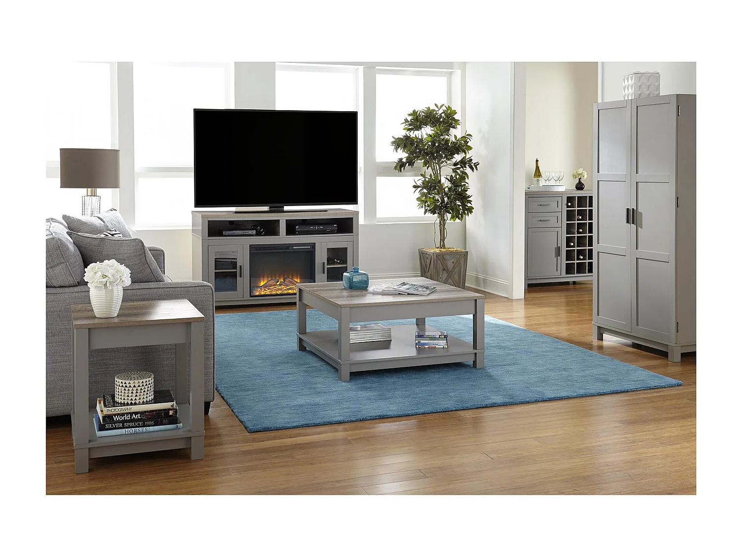 Carver | Table basse avec 1 étagère en MDF gris