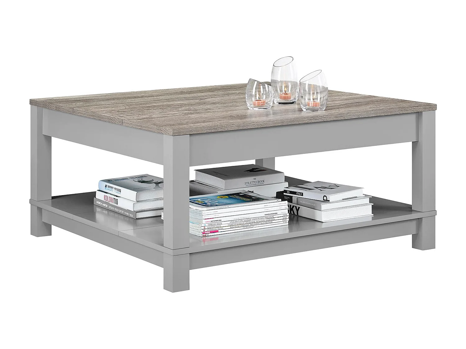 Salontafel met 1 plank in MDF grijs