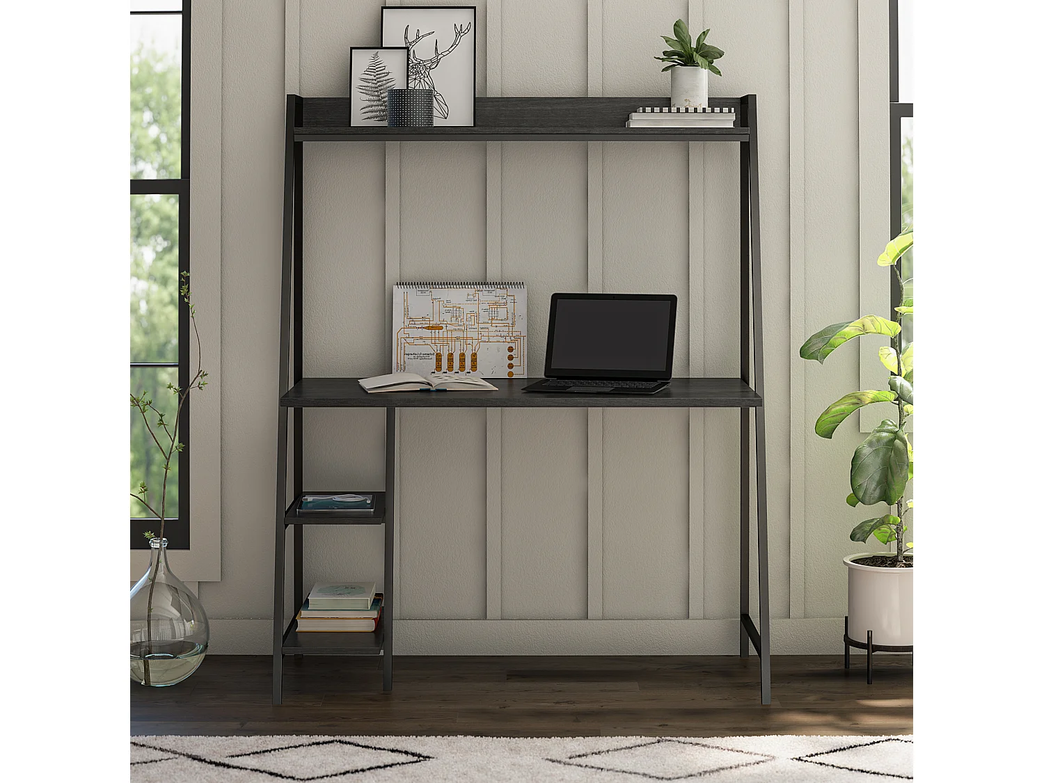 Bushwick | Bureau en effet chêne noir sur métal noir