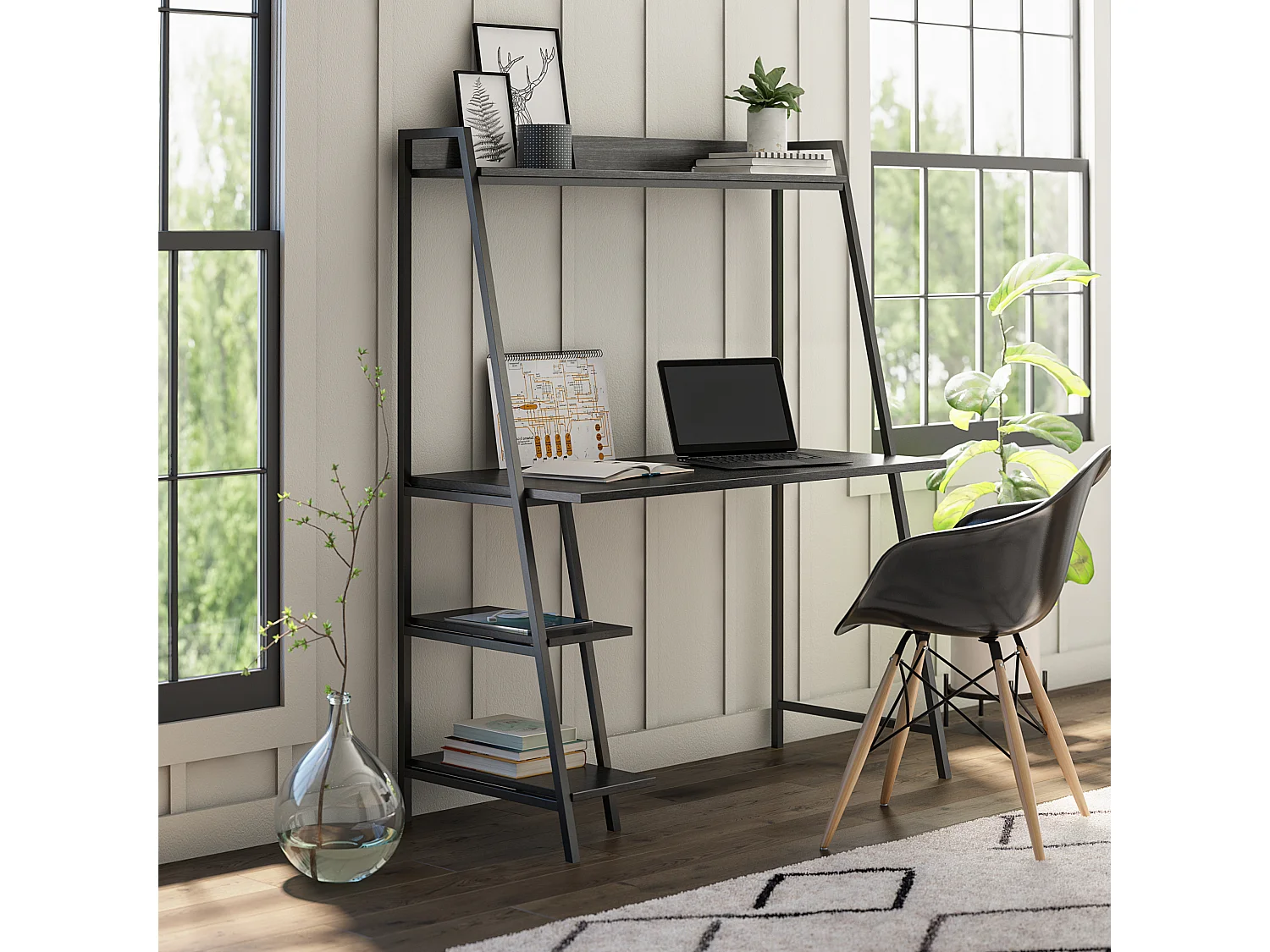 Bushwick | Bureau en effet chêne noir sur métal noir