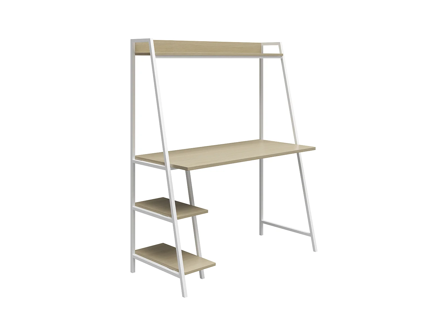 Bushwick ladderbureau. Licht eiken op wit metaal