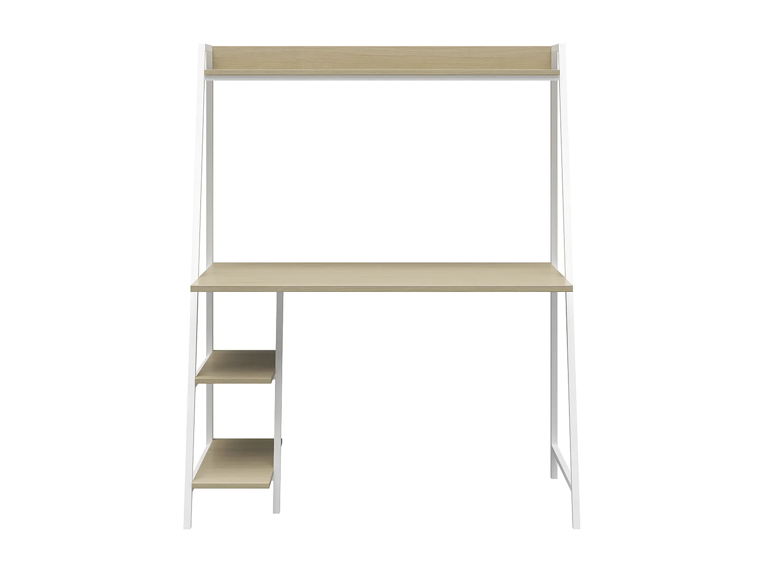 Escritorio con escalera Bushwick. Roble pálido sobre metal blanco