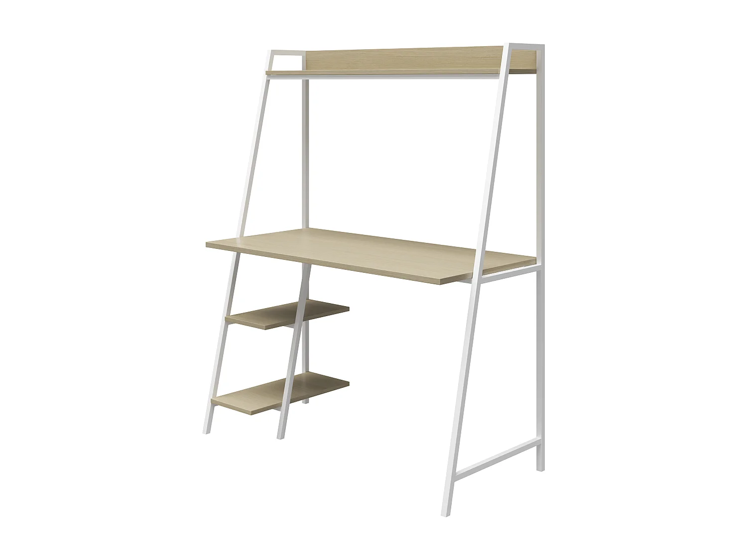 Escritorio con escalera Bushwick. Roble pálido sobre metal blanco