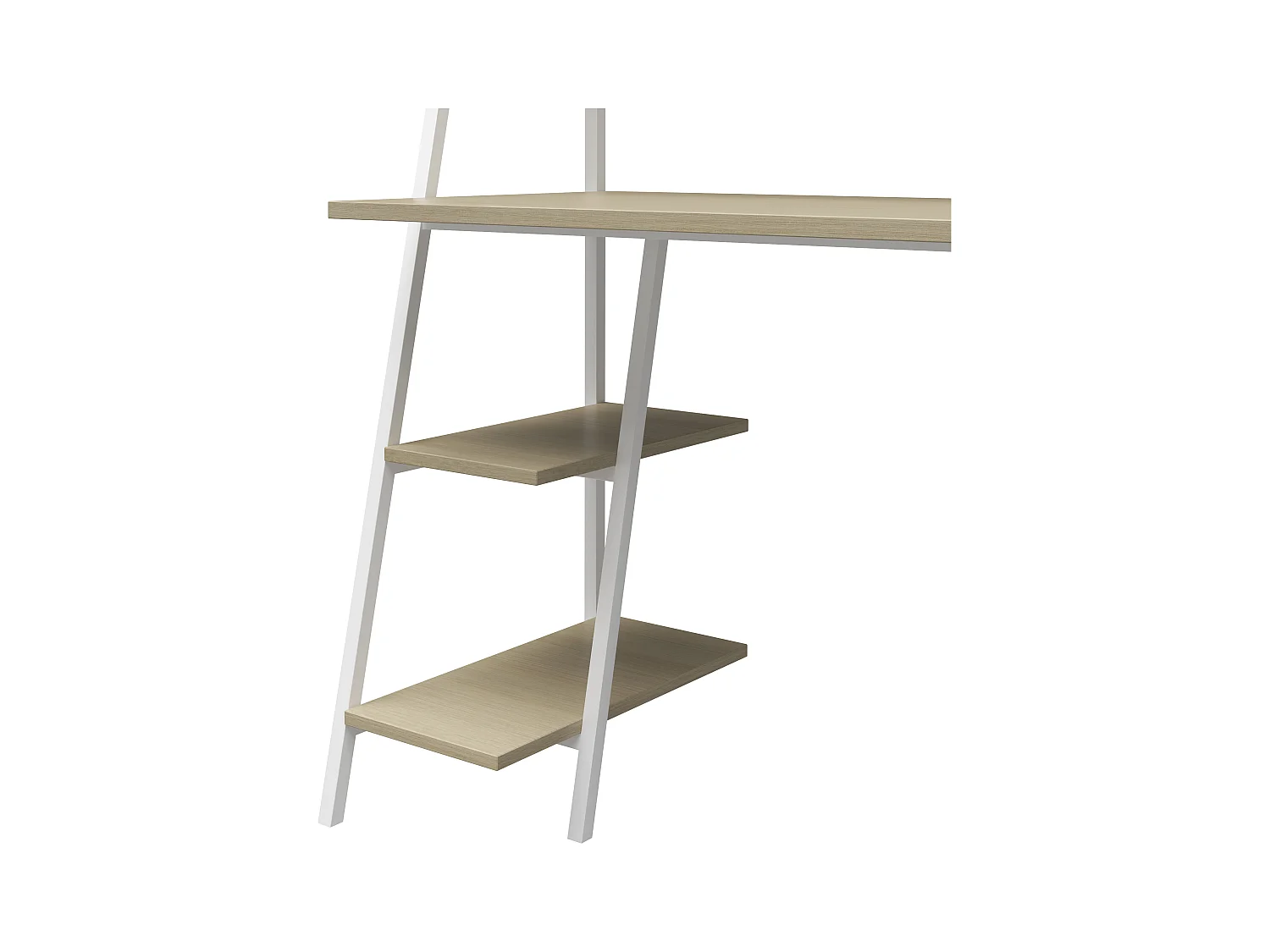 Escritorio con escalera Bushwick. Roble pálido sobre metal blanco