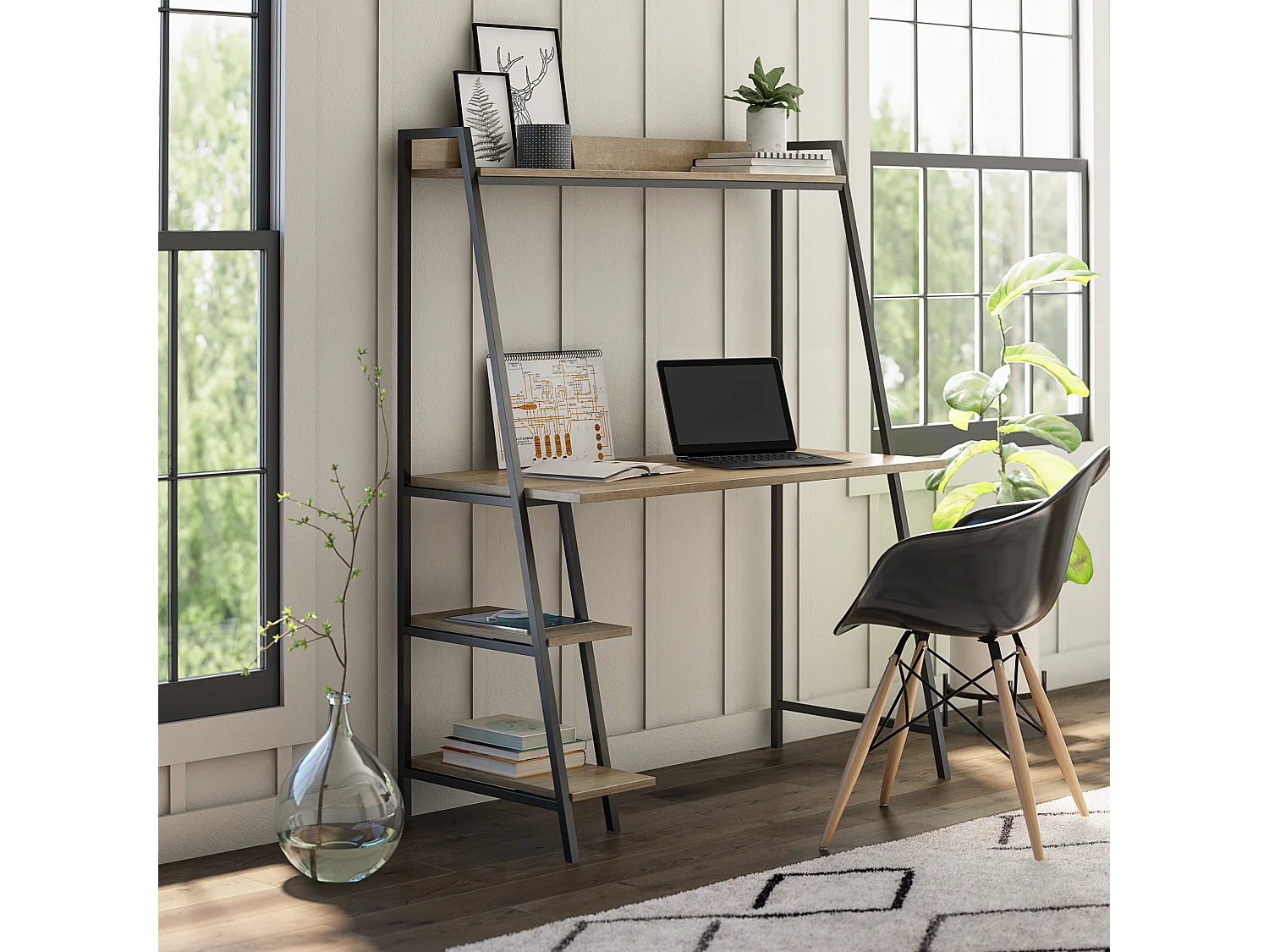 Ladder Desk Natur und Schwarzes Metall